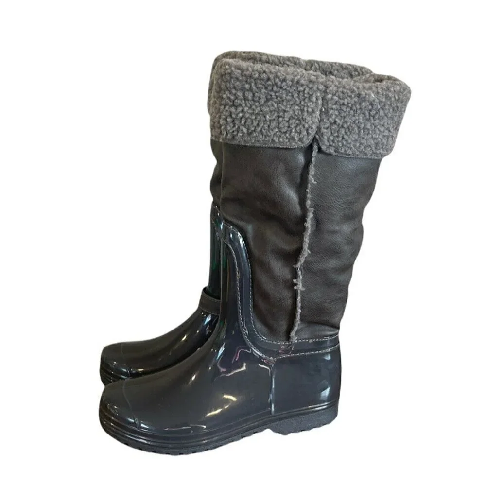 Henry Ferrera K-Shearling Rain Boots Girls 4 EU 36 US Women 5.5 Gray Rubber